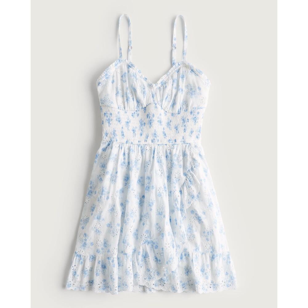 Hollister White and Light Blue Floral Midi Dress